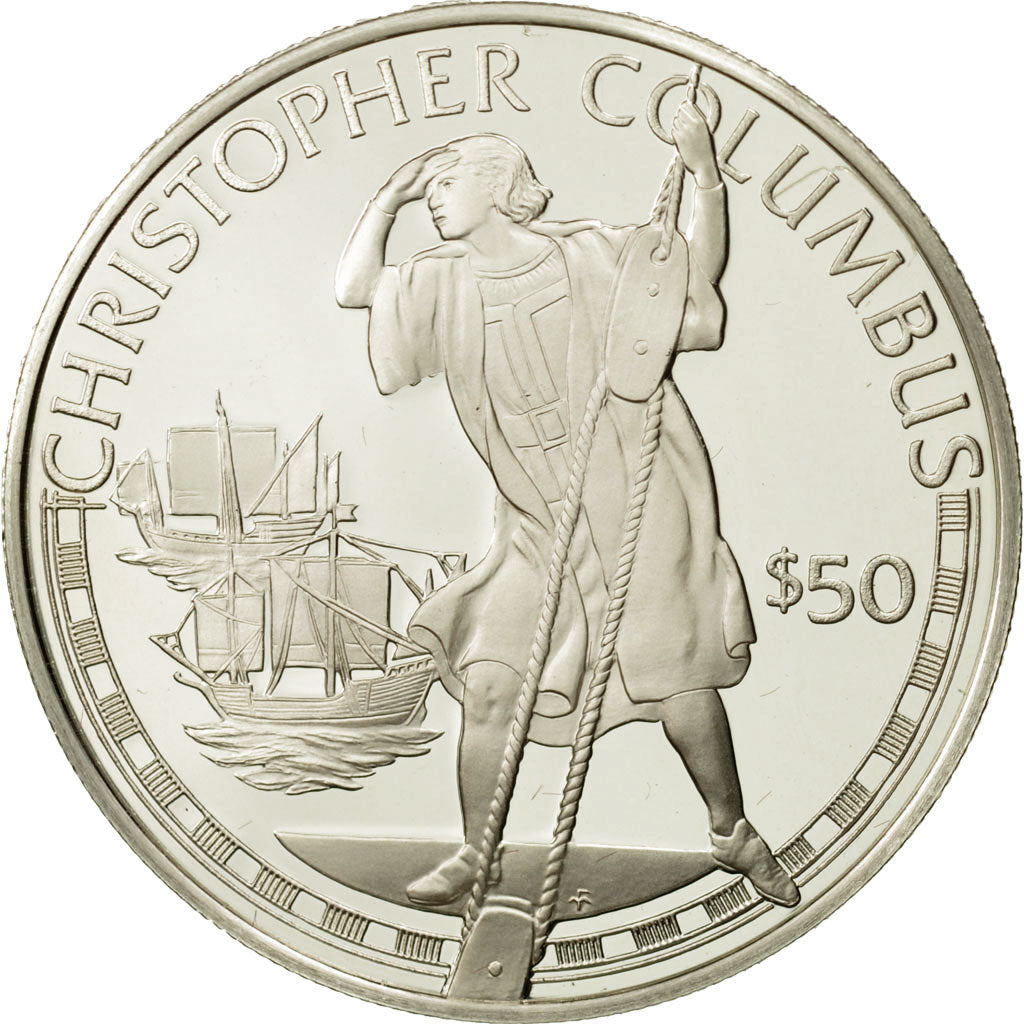 Isole Cook, Elizabeth II, 50 Dollars, 1988, Christopher Columbus, FDC, Argento
