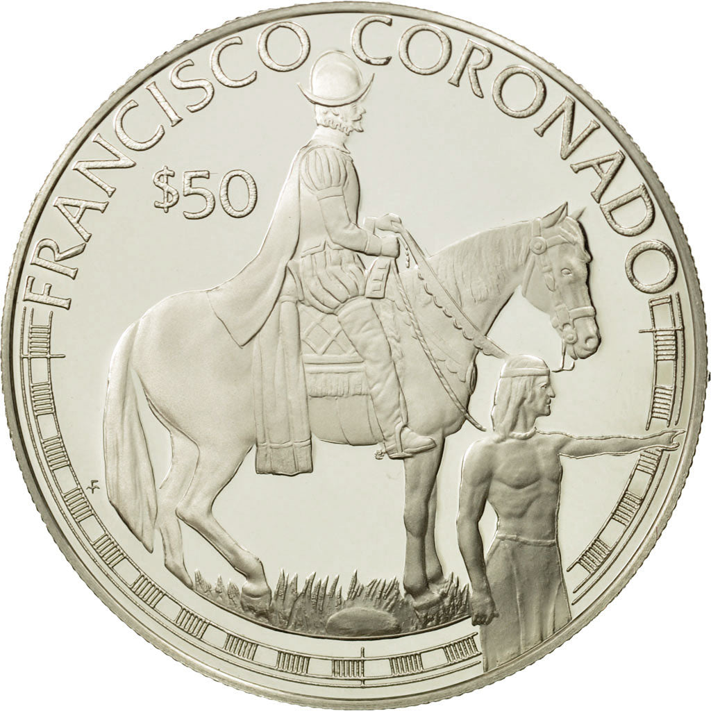 Cook Islands, Elizabeth II, 50 Dollars, 1988, Francisco Coronado, MS(65-70)