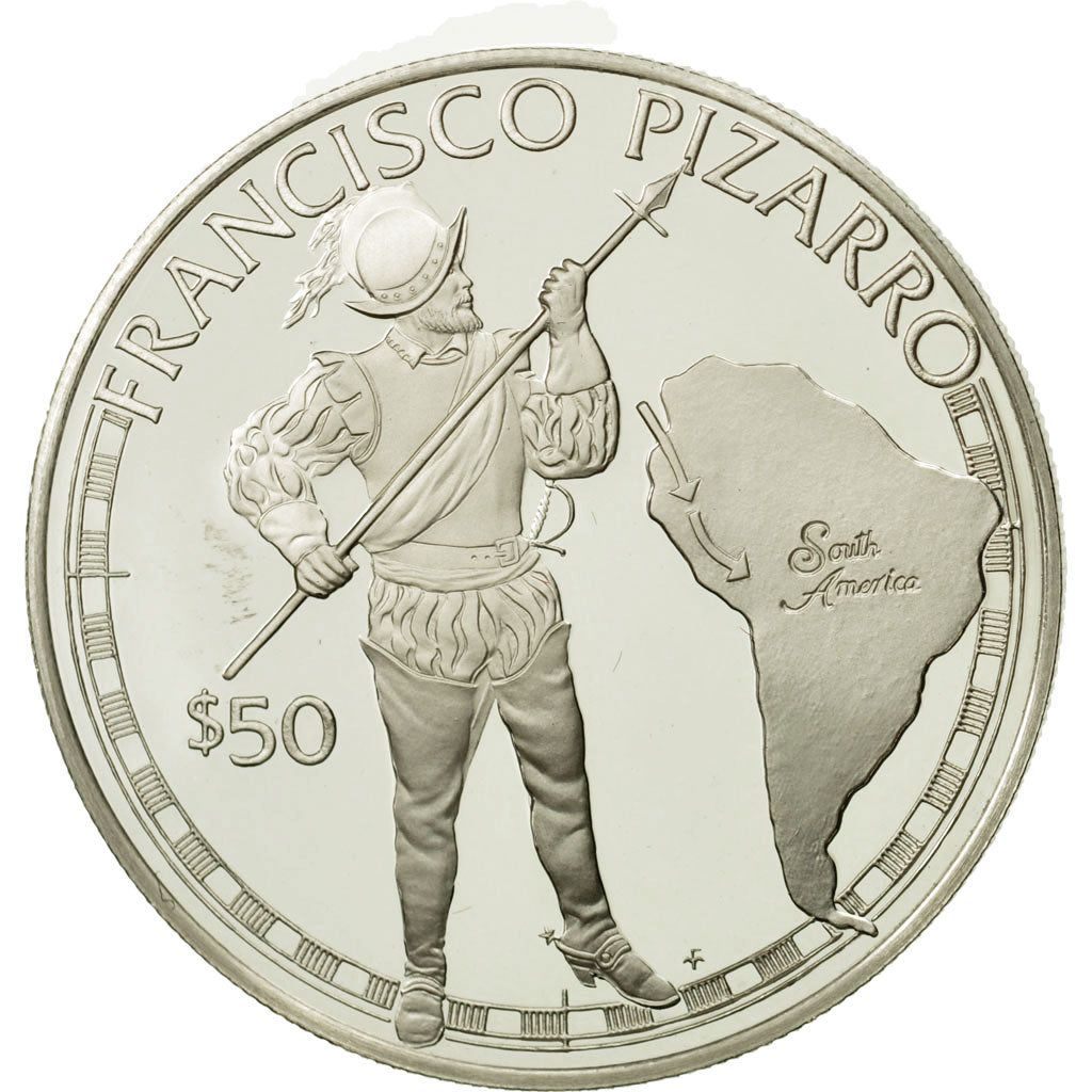Cook Islands, Elizabeth II, 50 Dollars, 1988, Francisco Pizarro, MS(65-70)