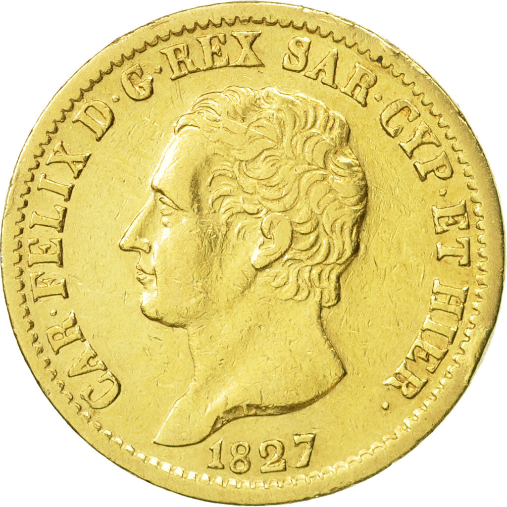 ITALIAN STATES, SARDINIA, Carlo Felice, 20 Lire, 1827, Torino, EF(40-45), Gold