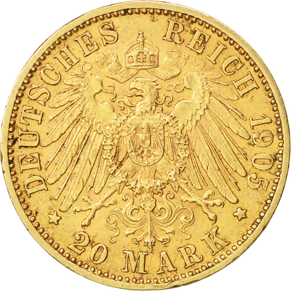 Coin, German States, BAVARIA, Otto, 20 Mark, 1905, Munich, AU(50-53), Gold