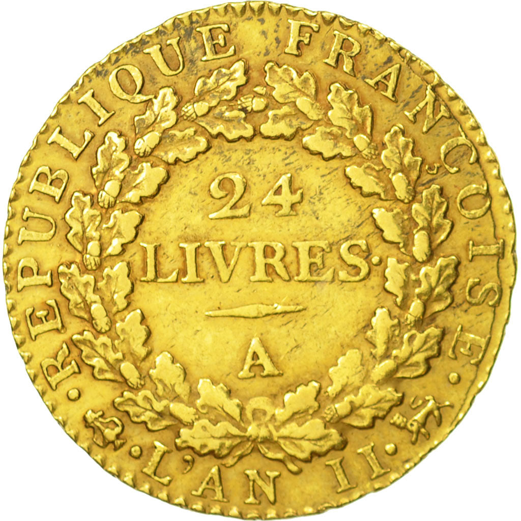 Coin, France, 24 livres Convention, 24 Livres, 1793, Paris, EF(40-45), Gold
