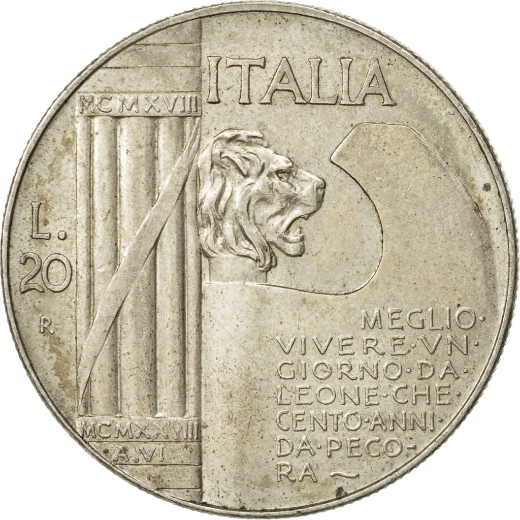 Moneta, Italia, Vittorio Emanuele III, 20 Lire, 1928, Rome, SPL-, Argento, KM:70