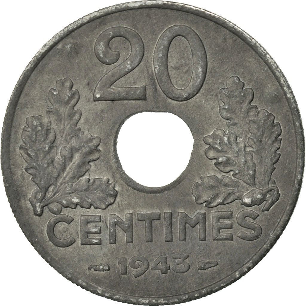 Munten, Frankrijk, État français, 20 Centimes, 1943, Paris, PR, Zinc