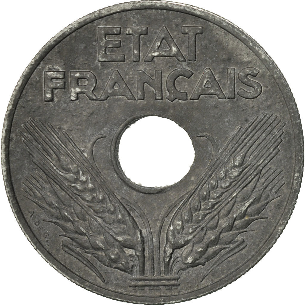 Francia, État français, 20 Centimes, 1943, Paris, BB+, Zinco, KM:900.1