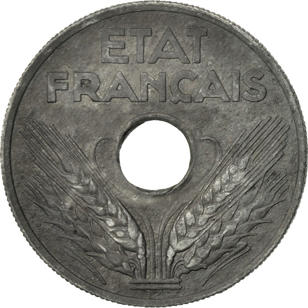 Monnaie, France, État français, 20 Centimes, 1943, Paris, TTB+, Zinc