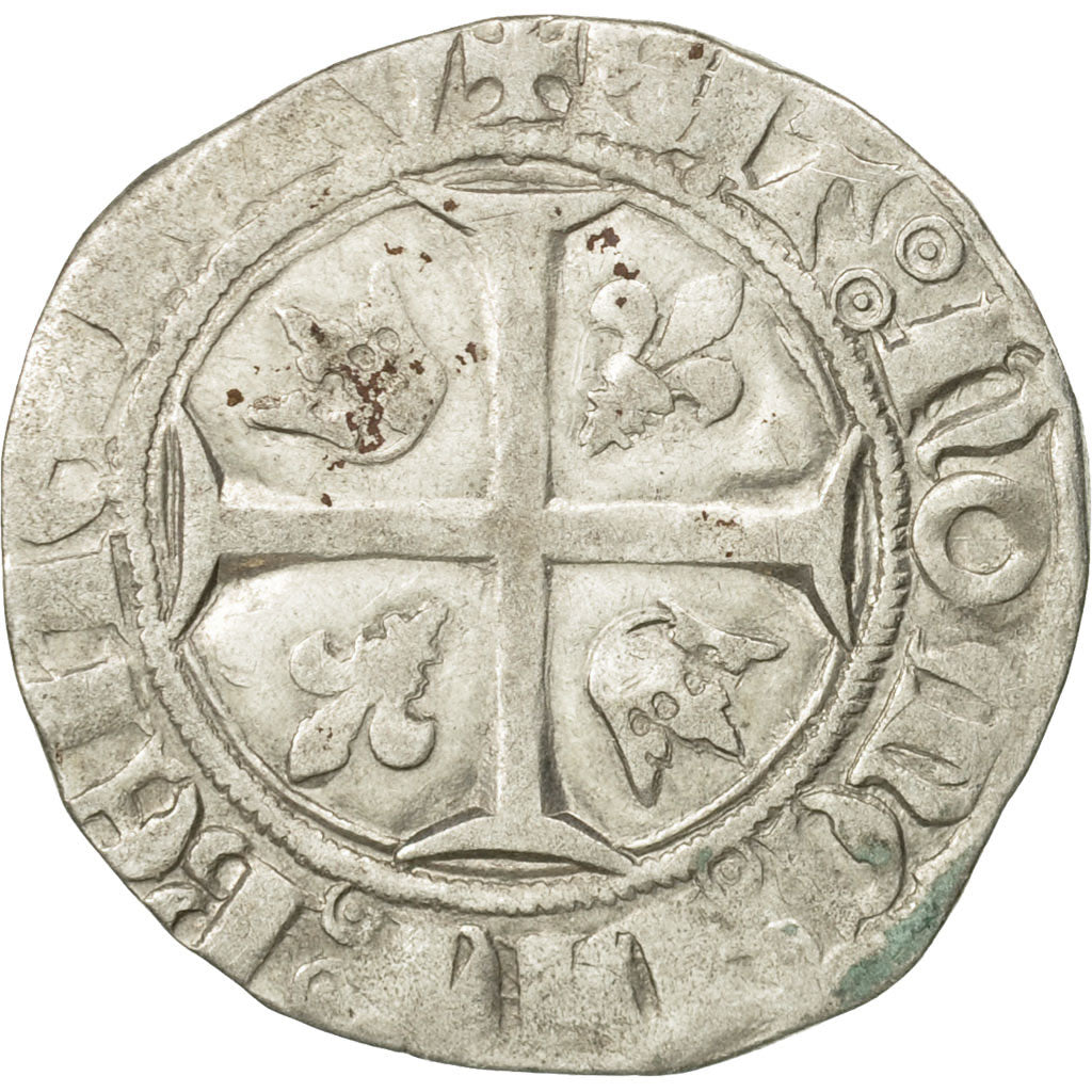 Moneta, Francia, Charles VI, Blanc Guénar, Romans, MB+, Biglione, Duplessy:377A