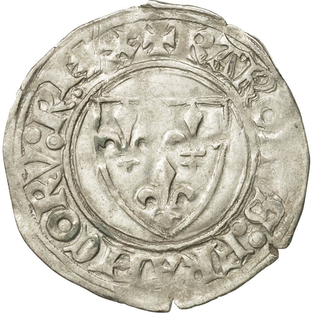 Coin, France, Charles VI, Blanc Guénar, Saint Quentin, EF(40-45), Billon