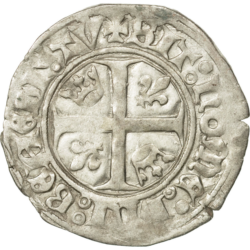 Coin, France, Charles VI, Blanc Guénar, Saint Quentin, EF(40-45), Billon