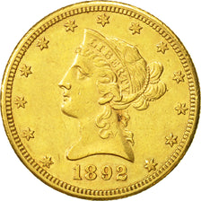 États-Unis, Coronet Head, $10, 1892, U.S. Mint, Carson City, TTB+, Or, KM:102