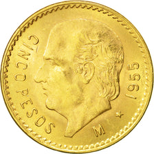 Mexico, 5 Pesos, 1955, Mexico City, MS(60-62), Gold, KM:464