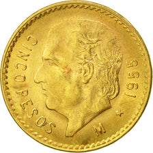 Moneda, México, 5 Pesos, 1955, Mexico City, SC, Oro, KM:464