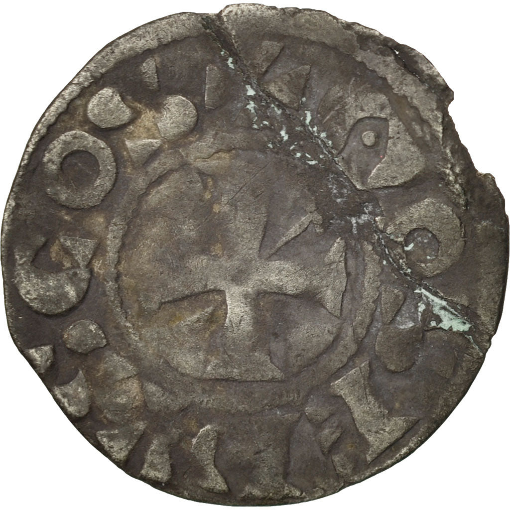 Moneta, Francia, Berry, Geoffroi II, Denarius, B+, Argento, Boudeau:299