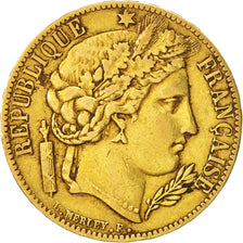 France, Cérès, 20 Francs, 1849, Paris, Large date, EF(40-45), Gold, KM:762