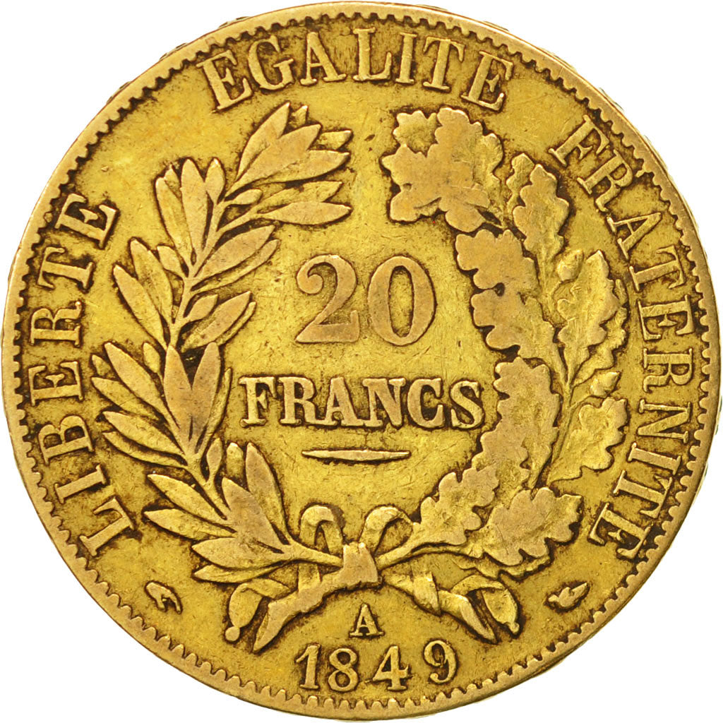 France, Cérès, 20 Francs, 1849, Paris, Large date, EF(40-45), Gold, KM:762