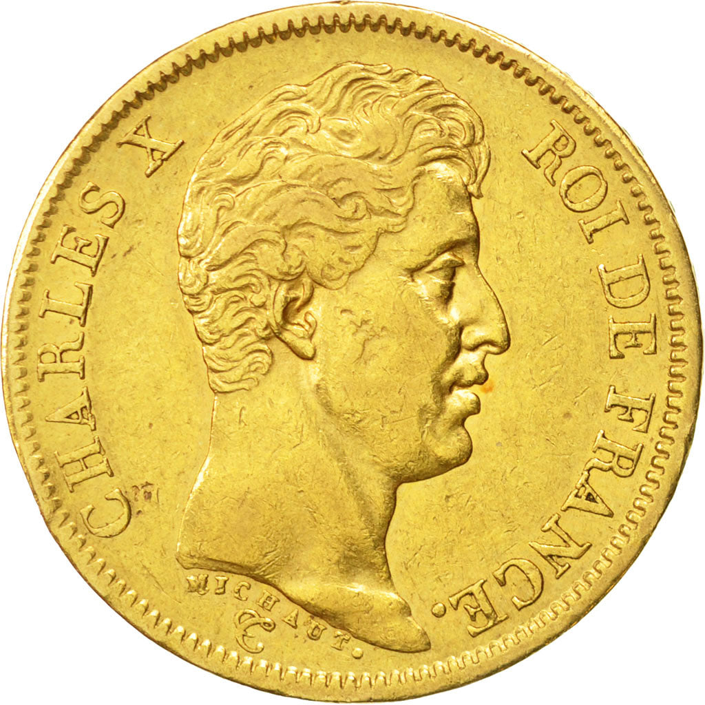 Moneta, Francia, Charles X, 40 Francs, 1824, Paris, BB, Oro, KM:721.1