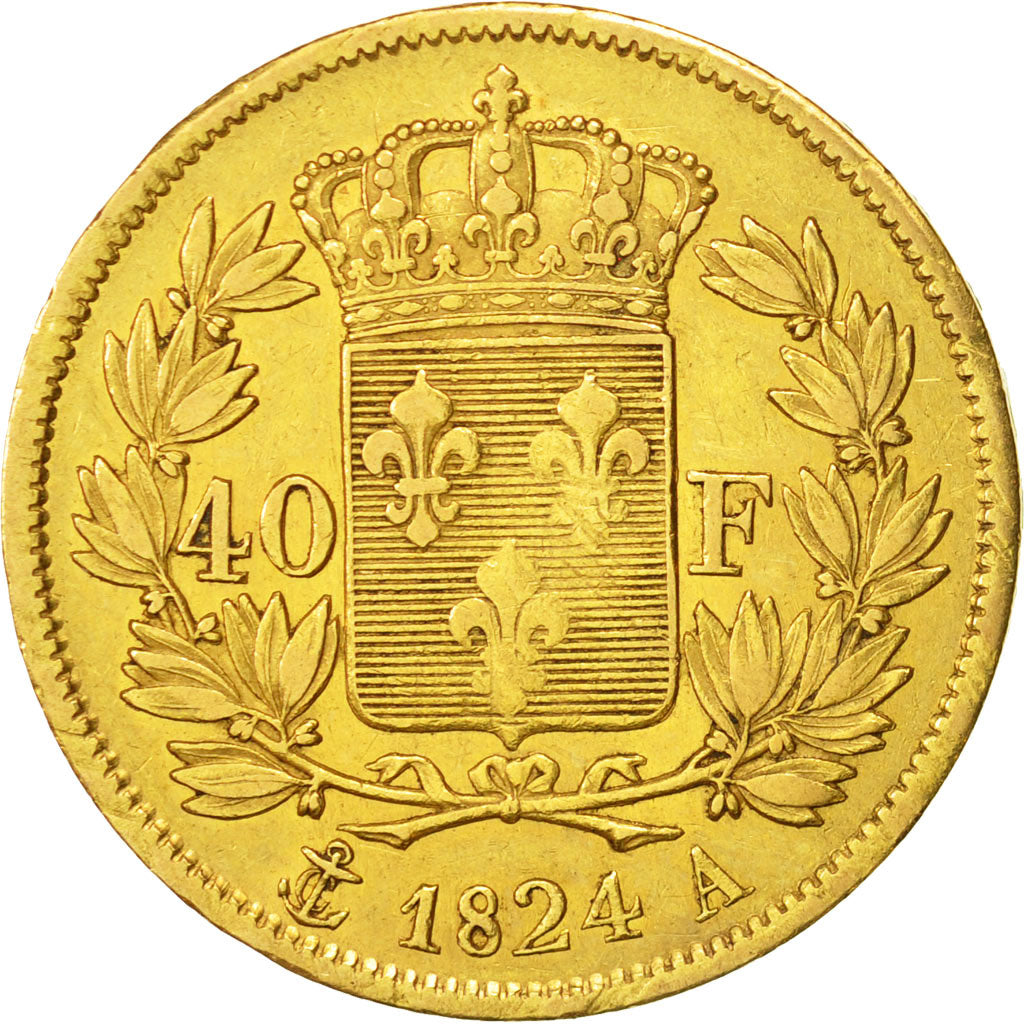 Moneta, Francia, Charles X, 40 Francs, 1824, Paris, BB, Oro, KM:721.1