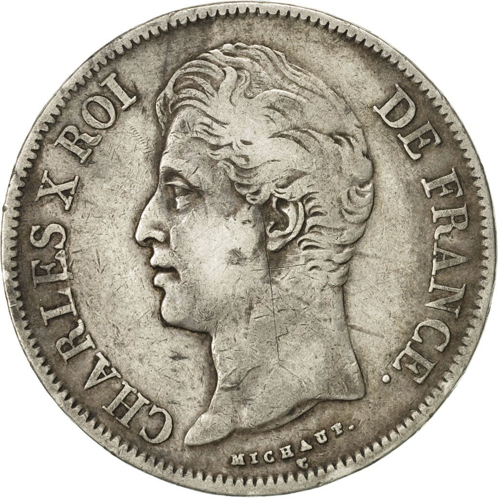 France, Charles X, 5 Francs, 1827, Lille, VF(30-35), Silver, KM:728.13