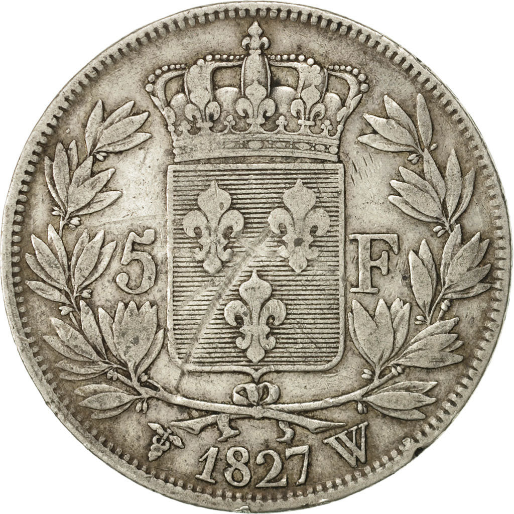 France, Charles X, 5 Francs, 1827, Lille, VF(30-35), Silver, KM:728.13