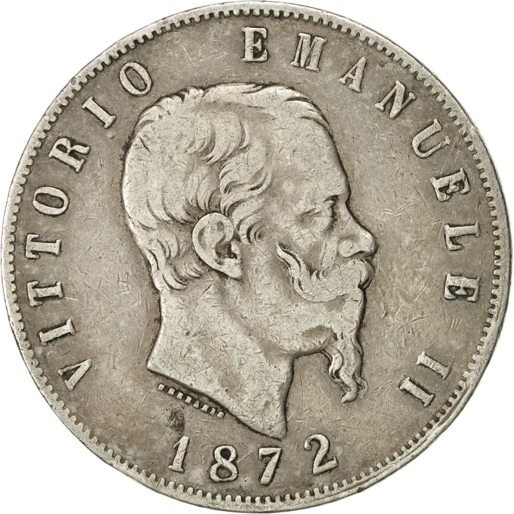 Italia, Vittorio Emanuele II, 5 Lire, 1872, Milan, MB, Argento, KM:8.3