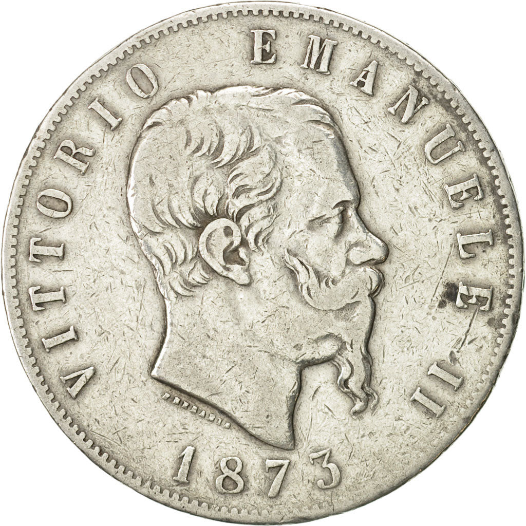 Italia, Vittorio Emanuele II, 5 Lire, 1873, Milan, MB, Argento, KM:8.3
