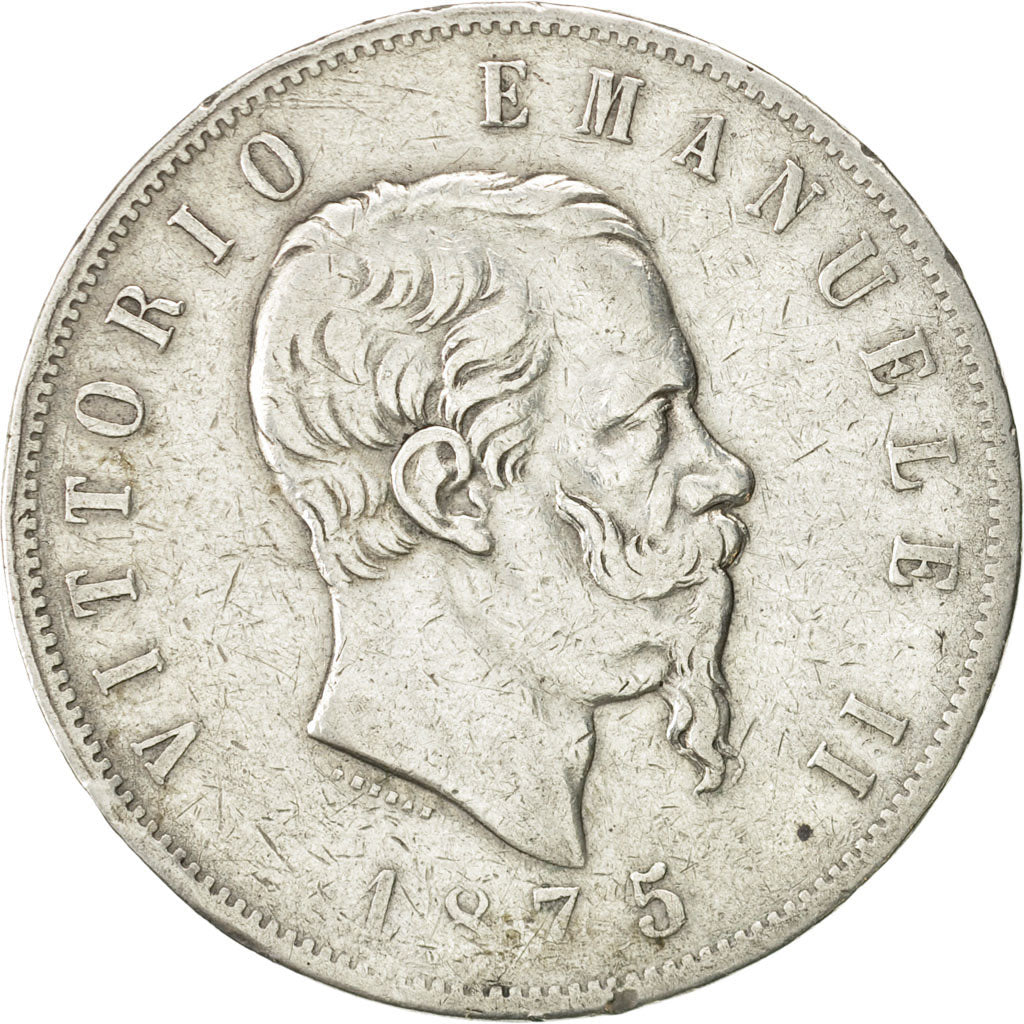 Coin, Italy, Vittorio Emanuele II, 5 Lire, 1875, Milan, VF(30-35), Silver