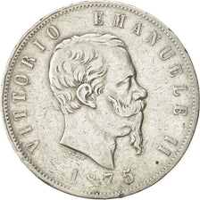 Coin, Italy, Vittorio Emanuele II, 5 Lire, 1875, Milan, VF(30-35), Silver
