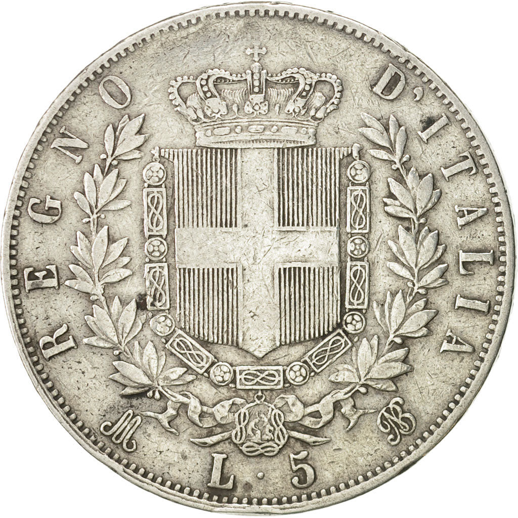 Coin, Italy, Vittorio Emanuele II, 5 Lire, 1875, Milan, VF(30-35), Silver