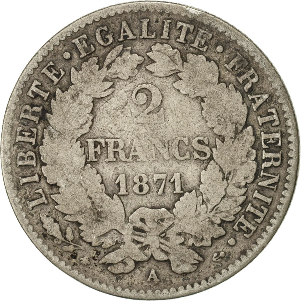 Monnaie, France, Cérès, 2 Francs, 1871, Paris, TB, Argent, KM:817.1