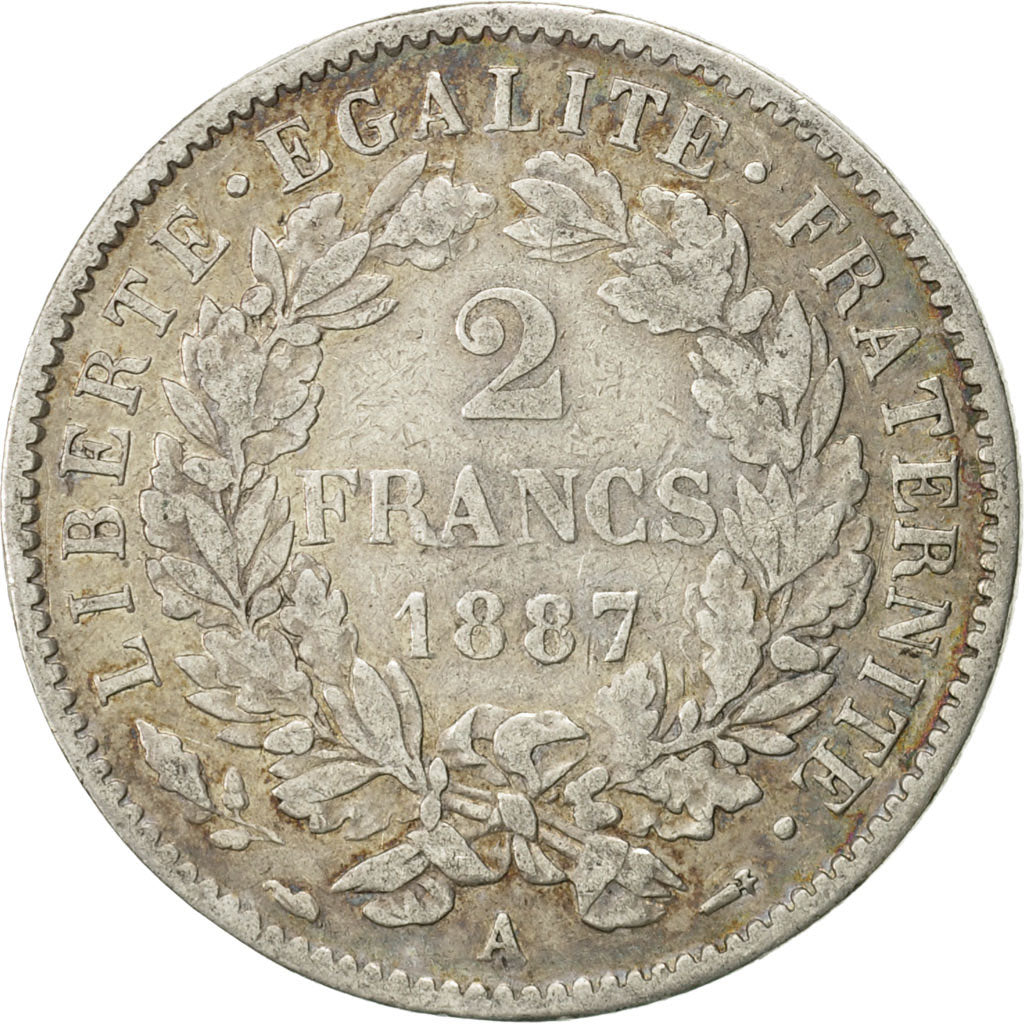 France, Cérès, 2 Francs, 1887, Paris, VF(30-35), Silver, KM:817.1