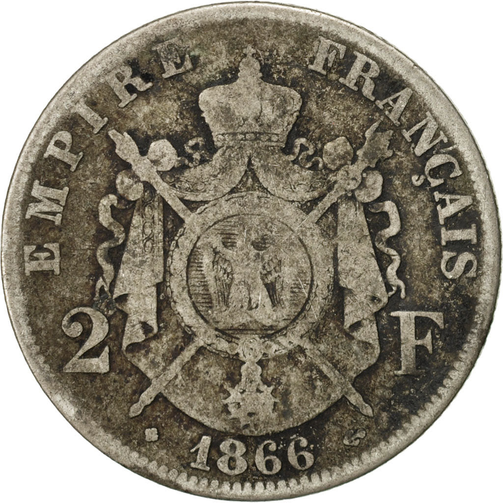 Moneta, Francia, Napoleon III, Napoléon III, 2 Francs, 1866, Strasbourg, B+