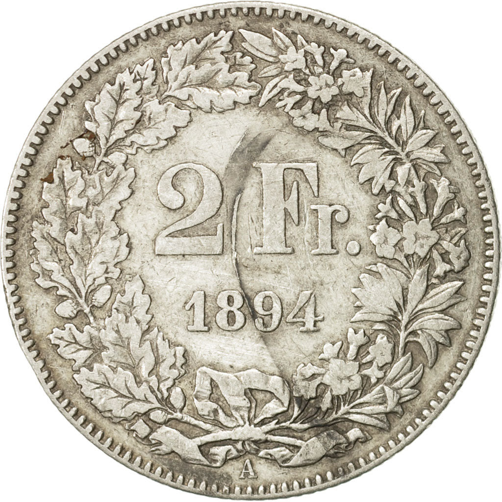 Coin, Switzerland, 2 Francs, 1894, Bern, VF(20-25), Silver, KM:21