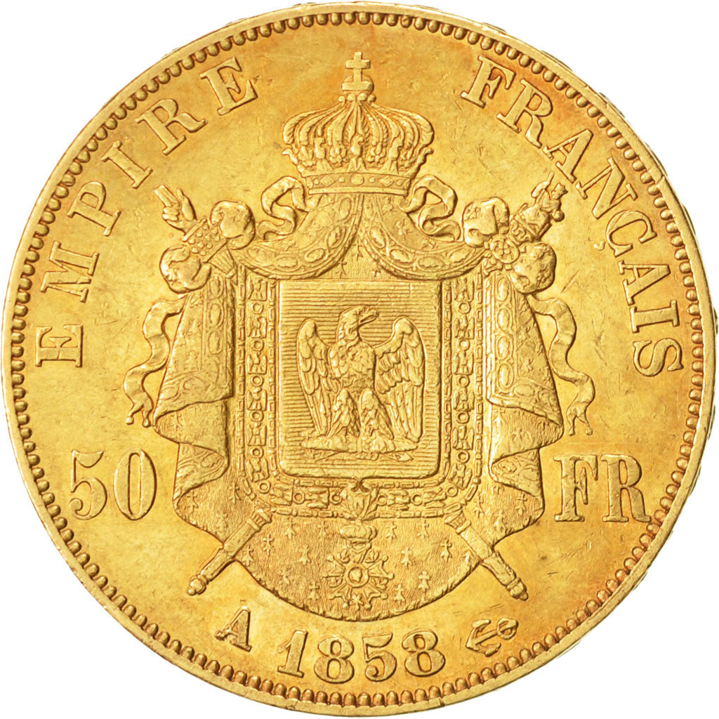 Coin, France, Napoleon III, Napoléon III, 50 Francs, 1858, Paris, AU(50-53)