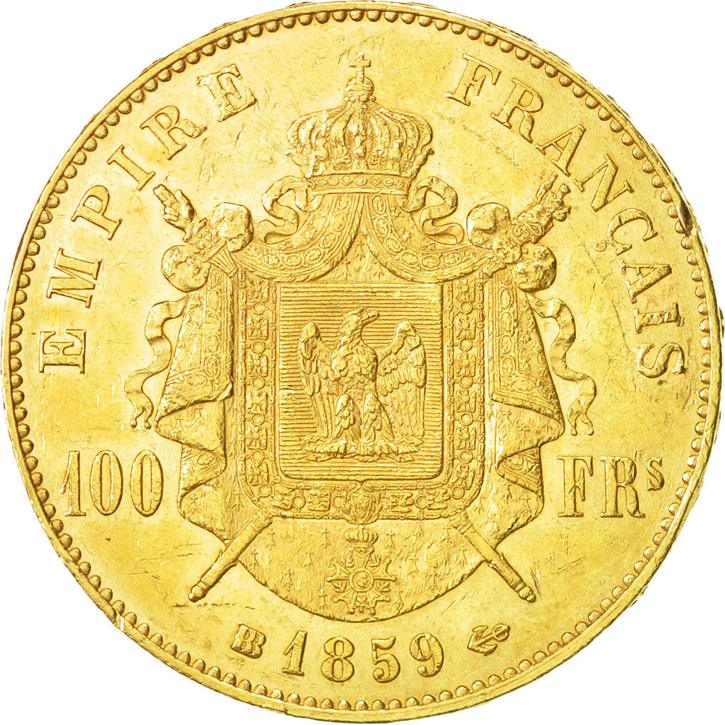 France, Napoleon III, 100 Francs, 1859, Strasbourg, TTB, Or, Gadoury:1135