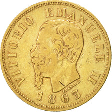 Italy, Vittorio Emanuele II, 10 Lire, 1863, Torino, VF(20-25), Gold, KM:9.3