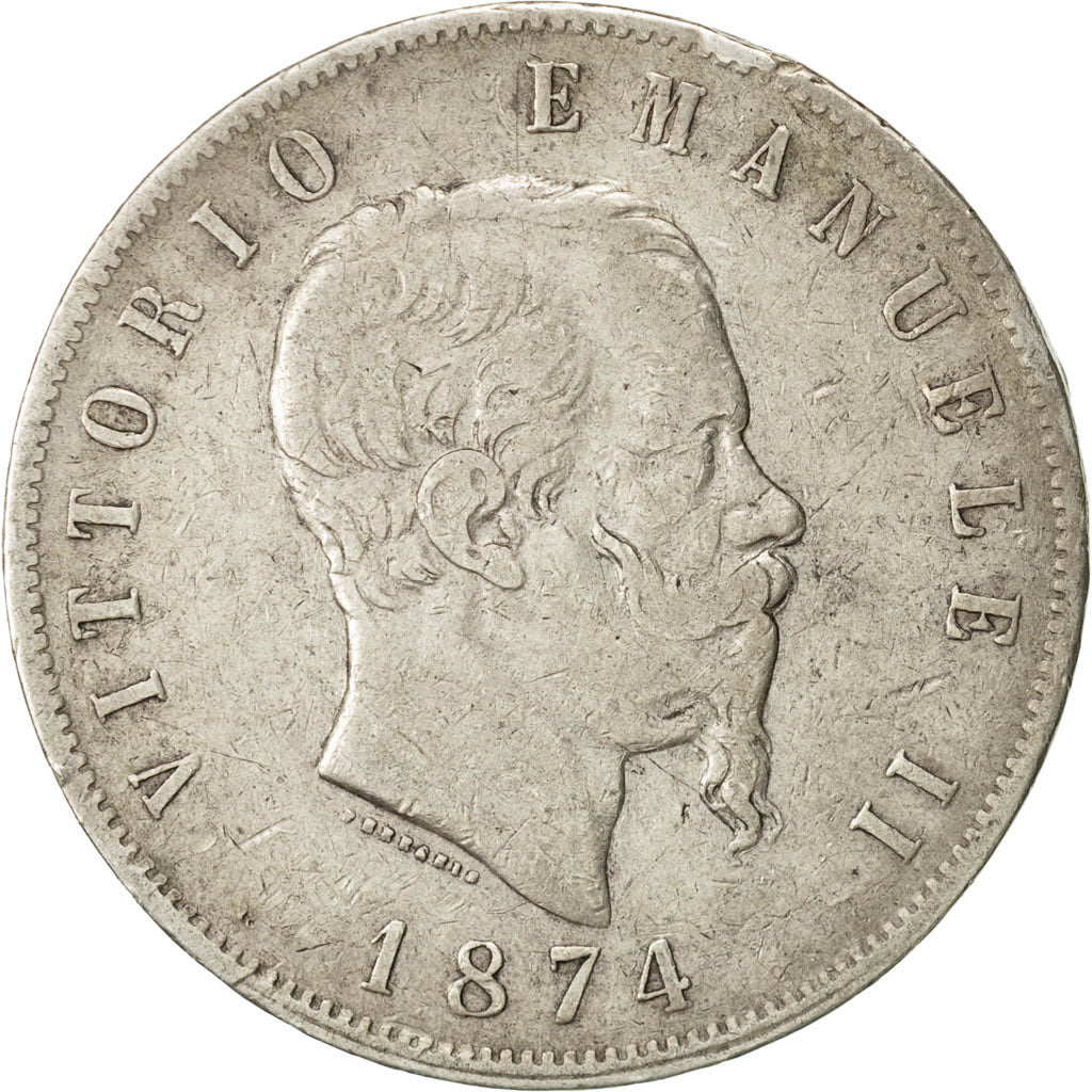 Italie, Vittorio Emanuele II, 5 Lire, 1874, Milan, TB, Argent, KM:8.3