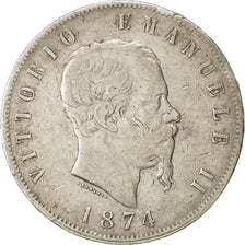 Italie, Vittorio Emanuele II, 5 Lire, 1874, Milan, TB, Argent, KM:8.3