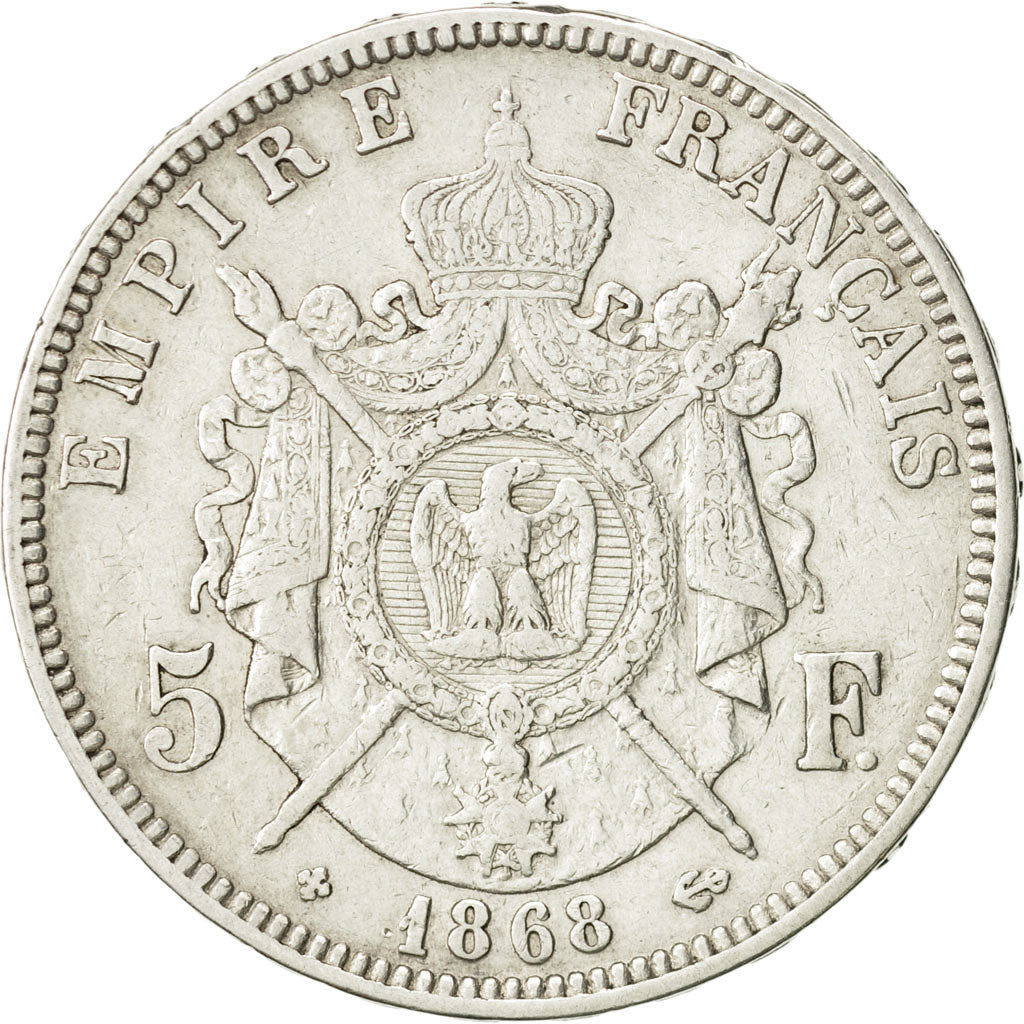 France, Napoléon III, 5 Francs, 1868, Strasbourg, TB+, Argent, Gadoury 739