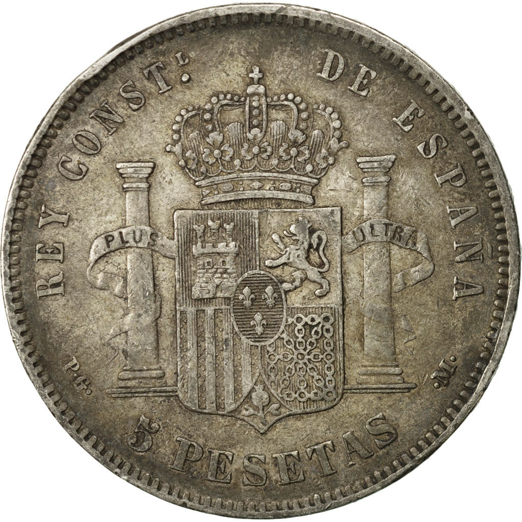 Moneda, España, Alfonso XIII, 5 Pesetas, 1891, BC+, Plata, KM:689