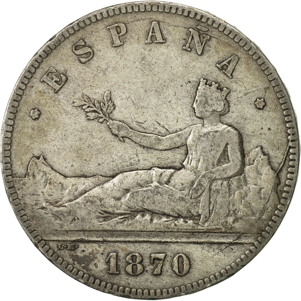 Spain, Provisional Government, 5 Pesetas, 1870, VF(30-35), Silver, KM:655