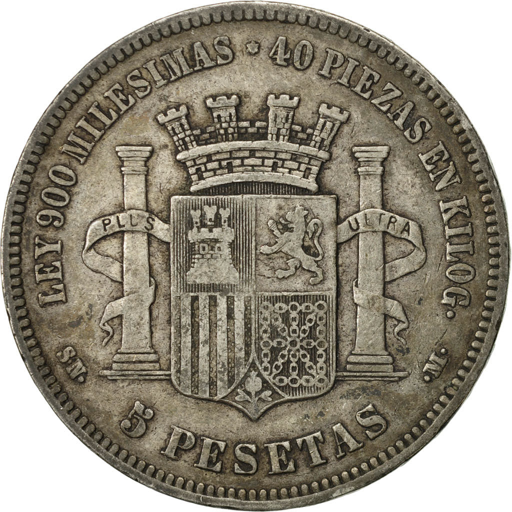 Spain, Provisional Government, 5 Pesetas, 1870, VF(30-35), Silver, KM:655