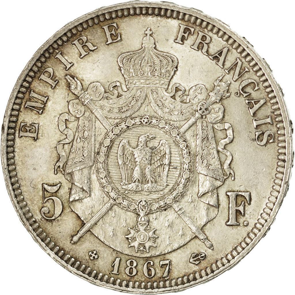 Coin, France, Napoléon III, 5 Francs, 1867, Strasbourg, AU(55-58), Silver