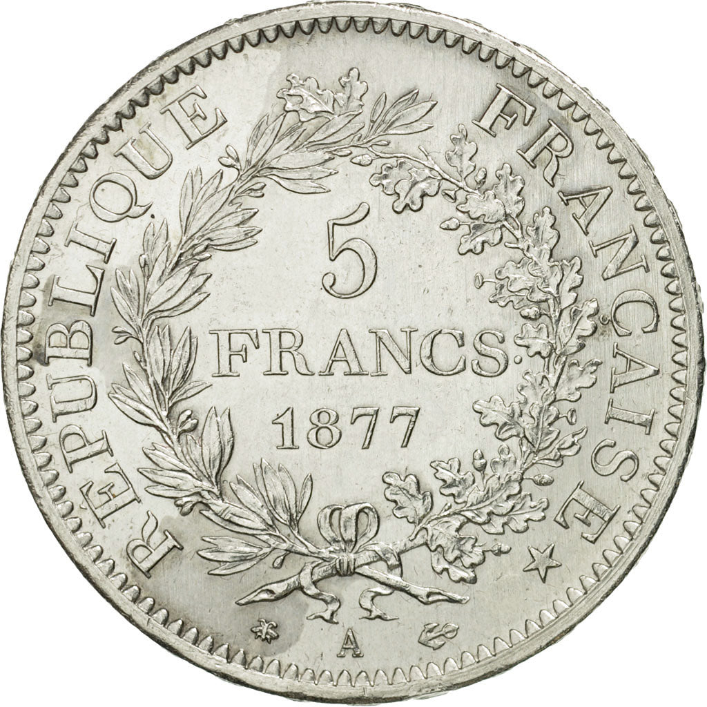 Coin, France, Hercule, 5 Francs, 1877, Paris, MS(64), Silver, KM:820.1