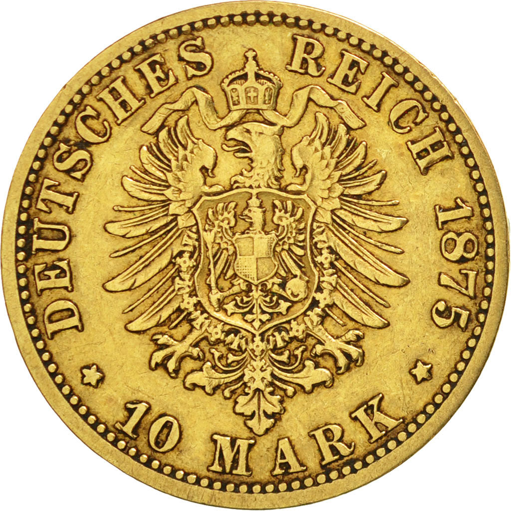 German States, PRUSSIA, Wilhelm I, 10 Mark, 1875, Berlin, EF(40-45), Gold