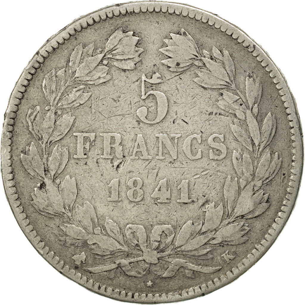 Moneta, Francia, Louis-Philippe, 5 Francs, 1841, Bordeaux, MB, Argento
