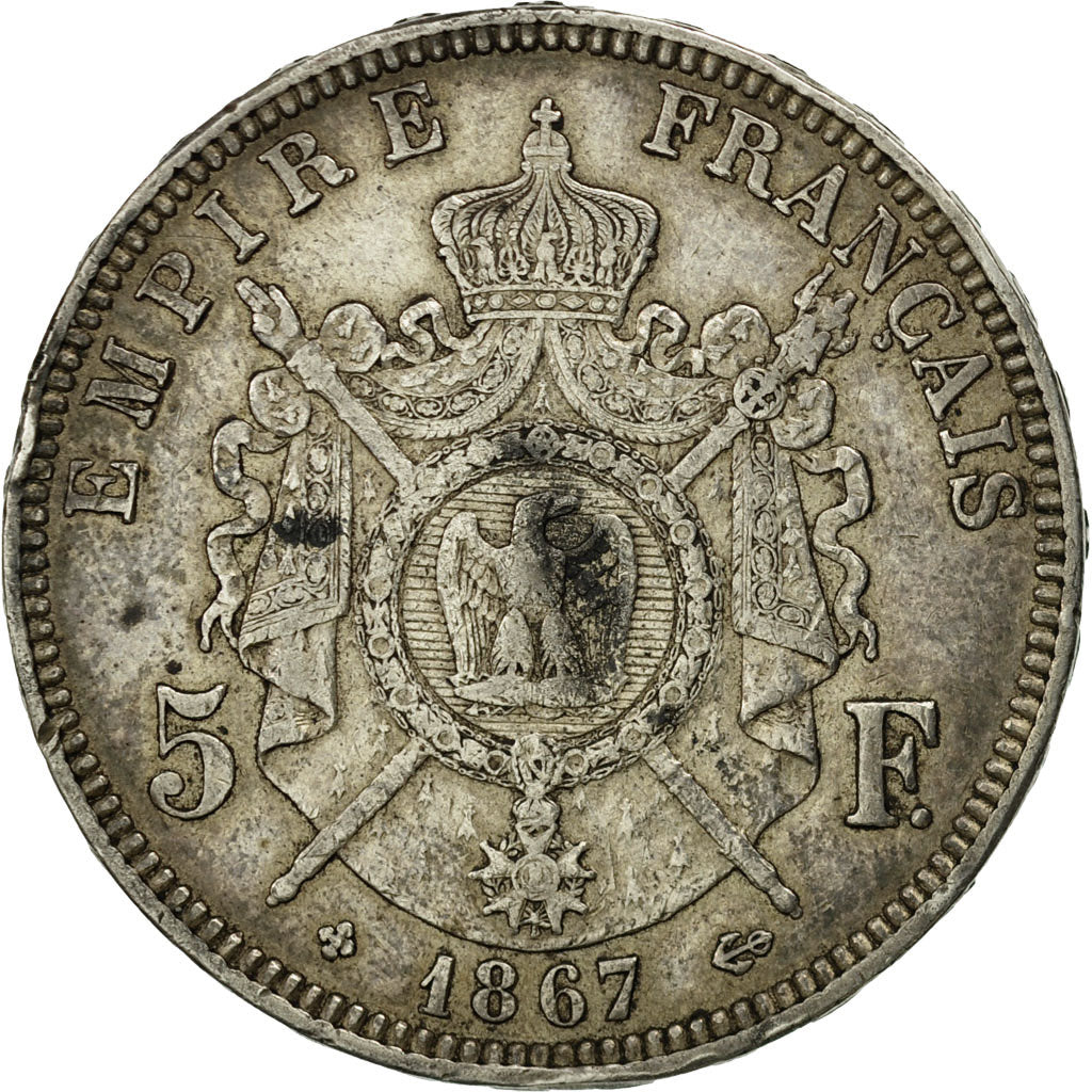 France, Napoléon III, 5 Francs, 1867, Strasbourg, EF(40-45), Silver, KM:799.2