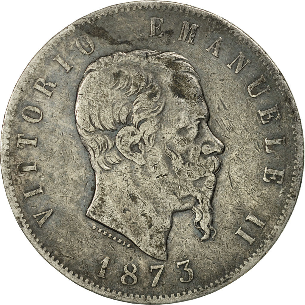 Coin, Italy, Vittorio Emanuele II, 5 Lire, 1873, Milan, VF(20-25), Silver