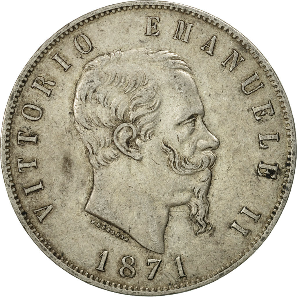 Italie, Vittorio Emanuele II, 5 Lire, 1871, Milan, TTB, Argent, KM:8.3