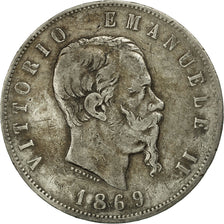 Italie, Vittorio Emanuele II, 5 Lire, 1869, Milan, TB, Argent, KM:8.3