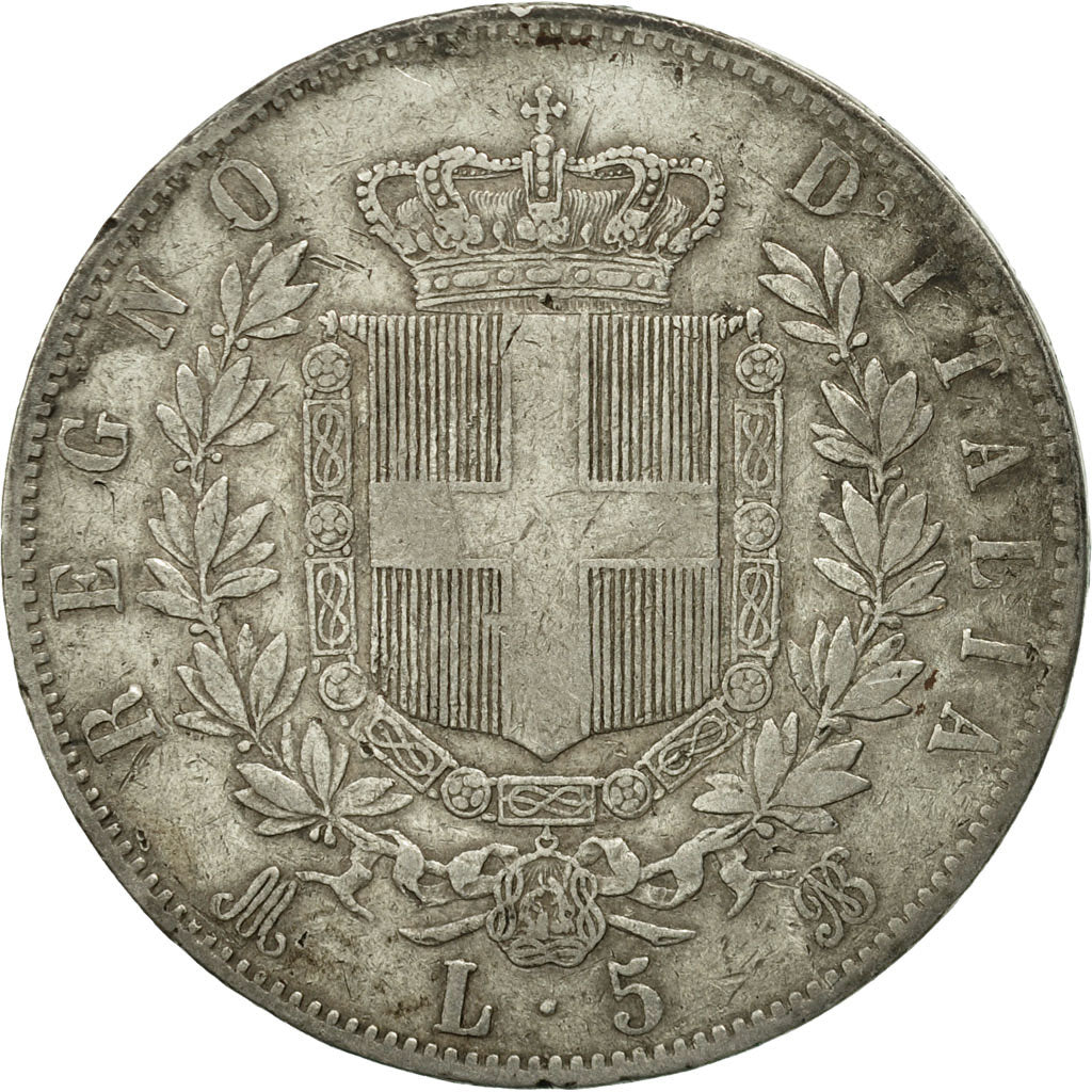 Italie, Vittorio Emanuele II, 5 Lire, 1869, Milan, TB, Argent, KM:8.3